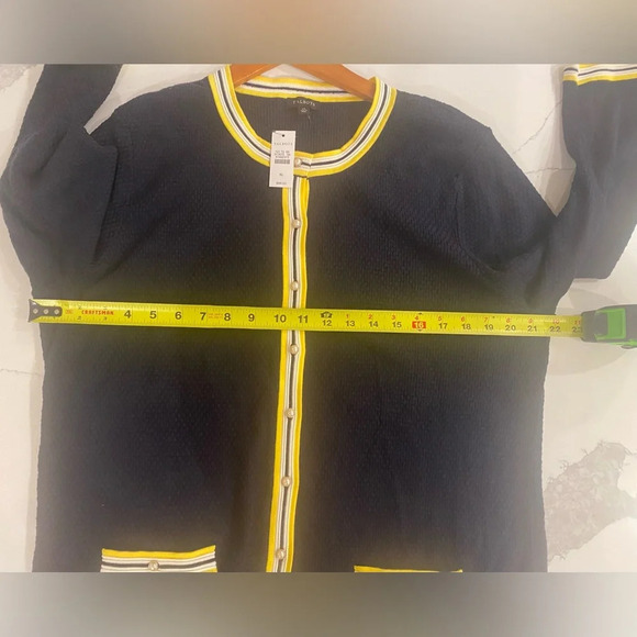 Talbots Women's Navy Yellow Trim Pearl Button Stretch Career Cardigan Sweater XL - Picture 11 of 14